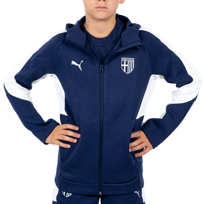 Felpa Junior Hooded Evostripe Zip Blu Navy - Parma Calcio - Image 3