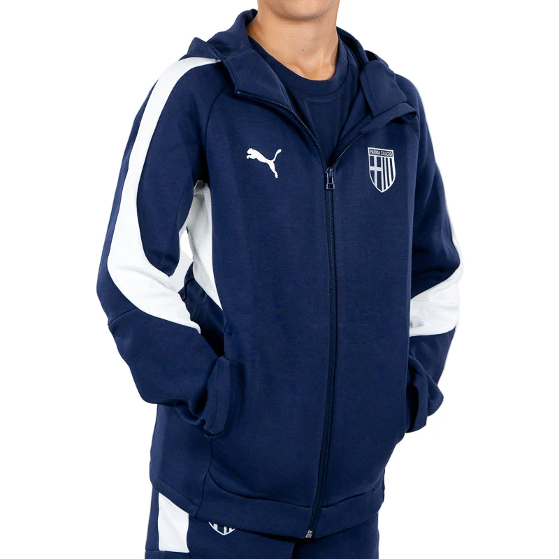 Felpa Junior Hooded Evostripe Zip Blu Navy - Parma Calcio - Image 4